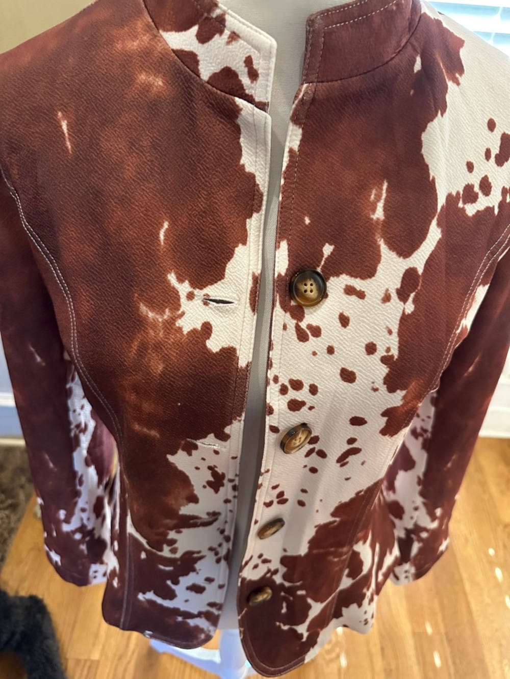 Women's Brown & White Patterned Button-Front Jacket - Picture 4 of 4